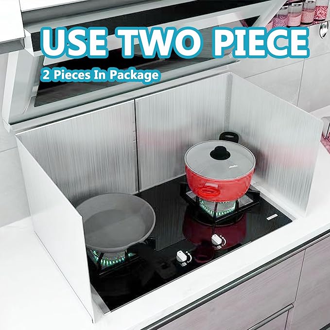 2 PCS Stove Grease Oil Splatter Guard | Range Backsplash Splatter Guard for Wall | 2 Sided Foldable Splash Shield Metal Panel Protector for Cooking, Stainless Steel, 18.1 X 15.7 X 15.7 Inches