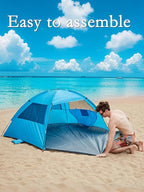 Easy Set-Up Beach Tent - UPF 50+ Sun Shelter for Family (2-3 Person), Portable Instant Sun Shade with 3 Mesh Windows, Windproof Stakes & Storage Pockets, for Beach, Camping, Picnics