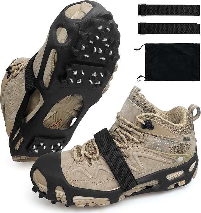 Ice Cleats Snow Walk Traction Cleats Crampon for Walking on Snow and Ice Upgrade 28 Studs Non-Slip Overshoe Rubber Anti Slip Crampons Slip-on Stretch Footwear