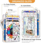 Yonlevres Credit Card Holder Slim Wallet, Be Kind Sunflower RFID Wallet Women Front Pocket Small Card Holder Travel Funny Cute Thin Card Case ID Window PU Leather RFID Blocking Card Organizer Gift