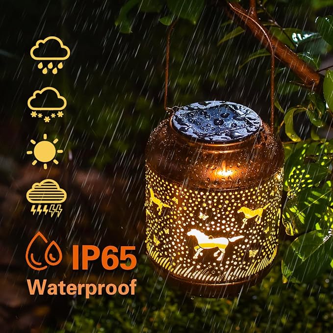 2 Pack Horse Solar Lanterns Outdoor Waterproof,Hanging Solar Lights Horse Gifts for Women Men Metal LED Decorative Light for Yard,Patio,Lawn,Tabletop,Pathway,Landscape,Garden Decor