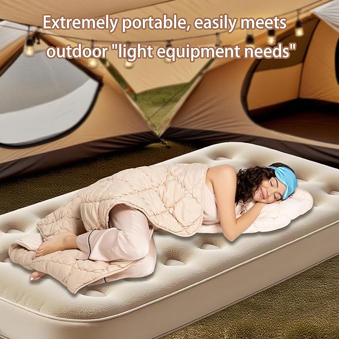 Twin Size Air Mattress – Single Inflatable Bed with Fiber-Tech Support, 10" Height, 300 lbs Capacity, Portable Blow Up Mattress for Camping, Guests & Travel