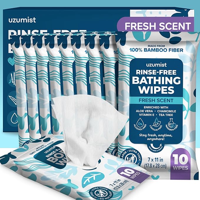 Body Wipes For Adults Bathing No Rinse 100pc XL - Ultra Thick Shower Wipes For Men Women - Personal Cleansing, Hygiene & Camping Essentials, Elderly Care, Travel, Incontinence Disposable Washcloths