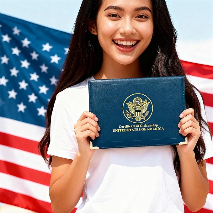 US Citizenship Certificate & Passport Holder | US Citizenship Gift Ideas | New US Citizen Gift | Naturalization Certificate Holder and RFID Passport holder w/ 3D Metal Emblem