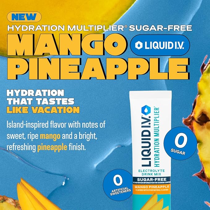 Liquid I.V.® Hydration Multiplier Sugar-Free - Mango Pineapple | Electrolyte Powder Drink Mix | 1 Pack (14 Servings)