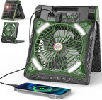 MORECORE 10000mAh 11inch Solar Camping Fan with Dual Charging, 4 Speeds & 3 Light Levels, 36H Run Time, Timer & 90° Adjustable, Portable Quiet Desk Fan for Hiking, Hurricane, Outages, Fishing-Green