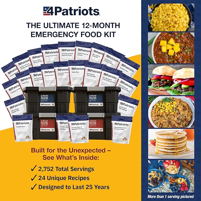 4Patriots 1-Year Survival Food Kit: Emergency Food Supply Designed to Last 25 Years, 2,752 Servings