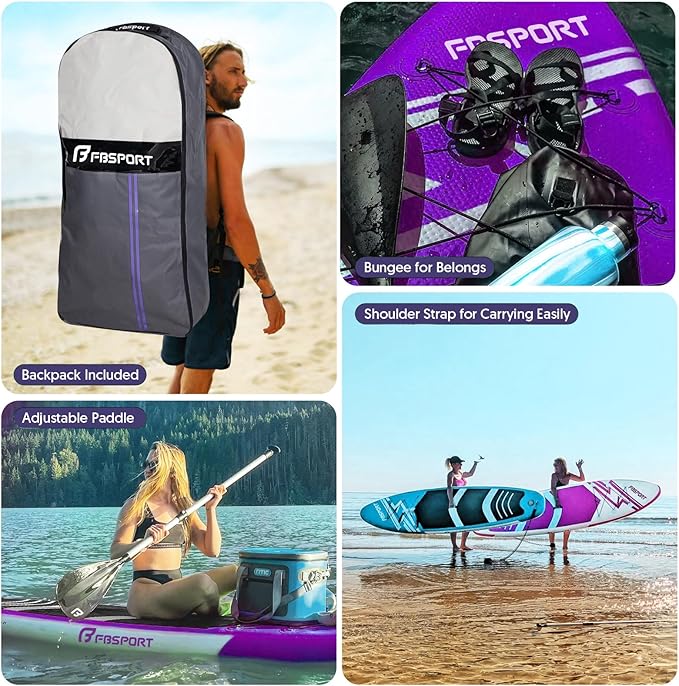 FBSPORT 11' Premium Stand Up Paddle Board, Yoga Board with Durable SUP Accessories & Carry Bag | Wide Stance, Surf Control, Non-Slip Deck, Leash, Paddle and Pump for Youth & Adult