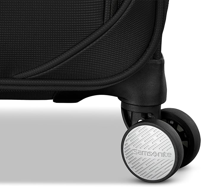 Samsonite Soft-Sided 25-Inch Lightweight Medium Checked Expandable Element Suitcase: Durable, 360° Spinner Wheels, Adjustable Telescopic Handle, 2 Front & 1 Side Pocket -Black