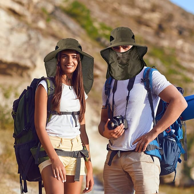 Cuffbow 3 Pcs Sun Hat for Men Women with Neck Flap Breathable Wide Brim Bucket Hat UV Protection UPF 50+ Fishing Hiking