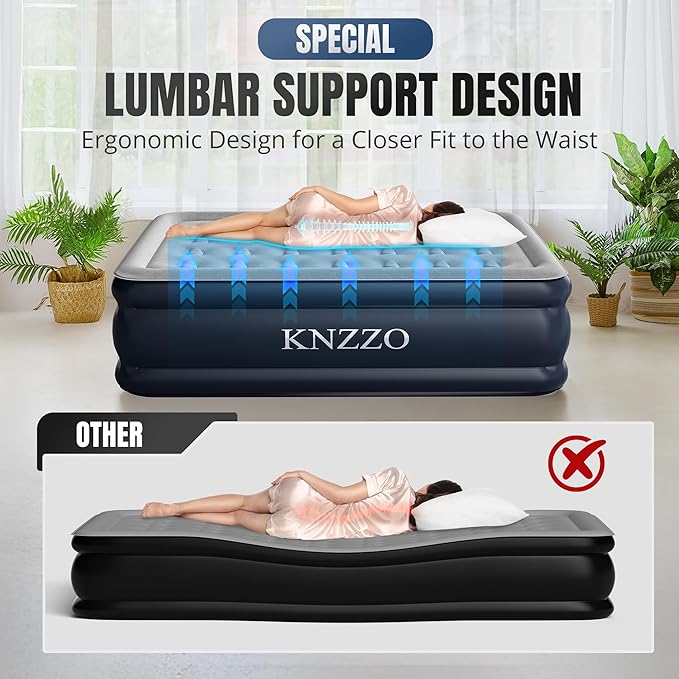 Full Air Mattress with Built-in Pump, 18" Top Inflatable Mattress with Waterproof Flocking Fabric, Three-Minute Quick-Inflatable Bed. Portable Blow Up Mattress for Home, Outdoor and Guests