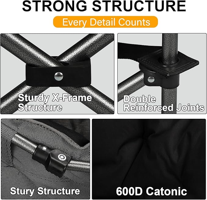 Colorsoul Oversized Heated Camping Chairs Heavy Duty, Fully Thick Padded Heated Chairs for Outdoor Sports, Heated Folding Chair for Adults Support 450lbs, 3 Heat Levels, Battery NOT Included