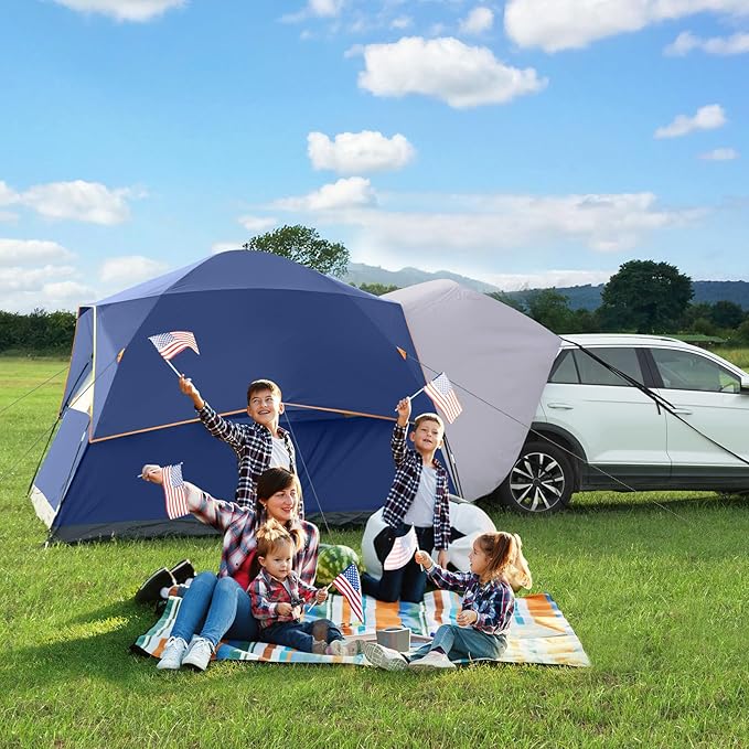 UNP SUV Dome Tent for Camping, Outdoor 6 Person Car Camping Tent, Easy Set Up SUV Tailgate Tent with Rainfly 10' x 10' Vehicle Camping Tent