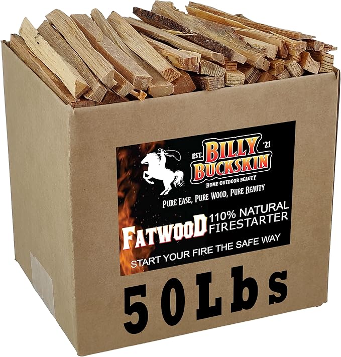 50lb Fatwood Fire Starter Sticks | 100% Natural Fire Starters for Fire Pit, Wood Stoves, Fireplaces & Bonfire | Easy Start w/Just 2 Sticks Burns in All Weather Conditions by Billy Buckskin (50lb Box)