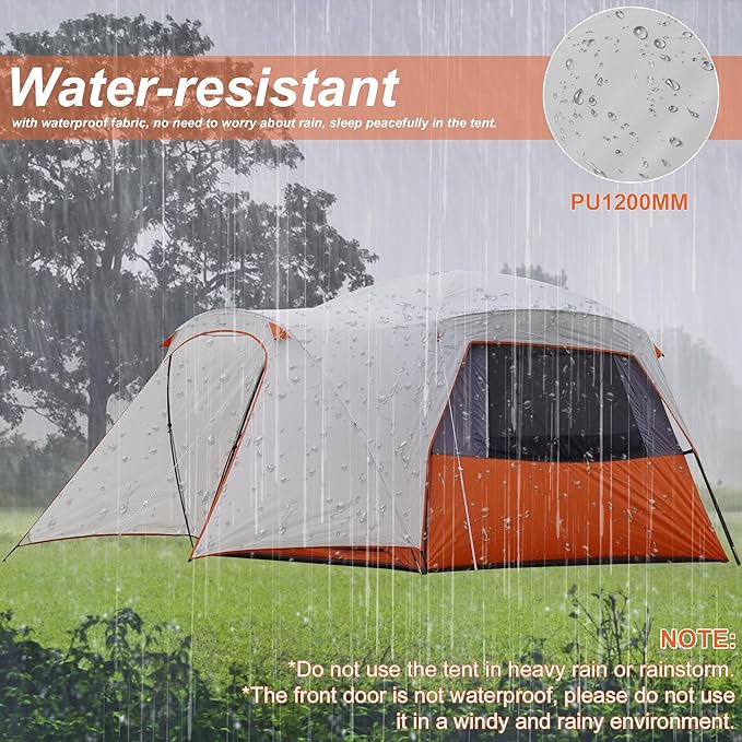 Vidalido 3-4 Person Tent with 1 Mesh Door and 2 Large Mesh Window, Double Layer Waterproof Portable Family Cabin Tent, 4 Person Tents for Outdoor Camping Hiking