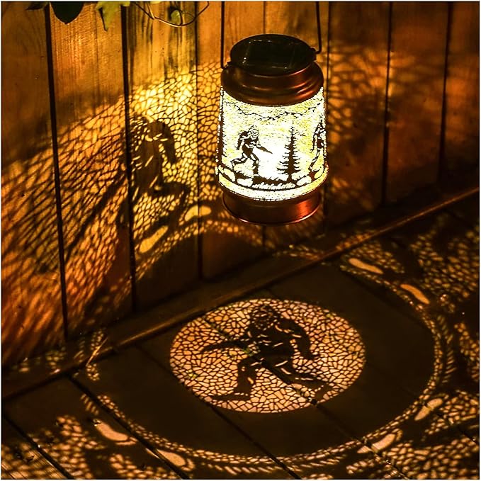 Bigfoot Solar Lanterns Outdoor Waterproof Hanging Solar Lights Big Foot Sasquatch Gifts for Men Women Metal Decorative LED Lanterns for Yard, Patio, Lawn, Tabletop, Pathway, Landscape, Garden Decor