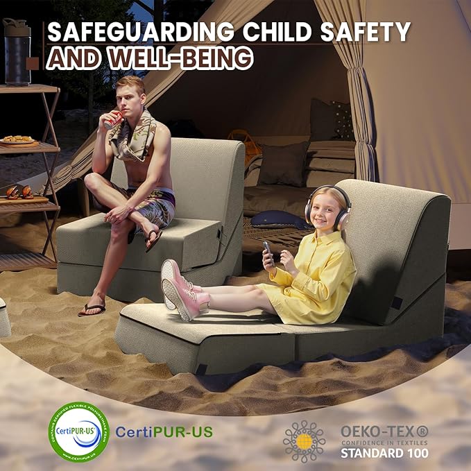 jela Outdoor Chaise Lounge, Waterproof Folding Sofa Bed Lounge Chair, UV Resistant Folding Lounge Chair with Machine Washable Cover, Soft Foam Patio Sofa Chairs Pool Lounge Chaise Chairs (Sand)