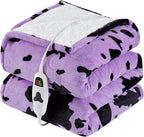 Cow Print Heated Electric Blanket Full Size,72X84 Purple Heating Blanket with 10 Heats Levels & 8 Hours Auto Off,Highland Cow Decor Fleece Sherpa Blankets Warmer Gifts for Women Adults,Washable,ETL