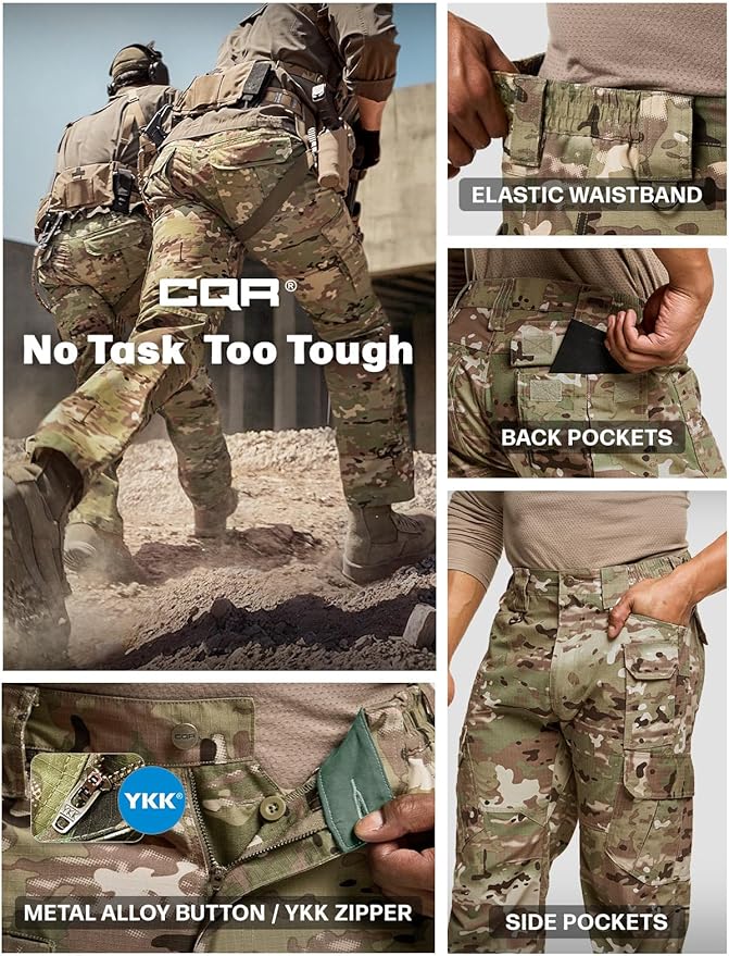 CQR Men's Tactical Pants, Water Resistant Ripstop Cargo Pants, Lightweight EDC Work Hiking Pants, Outdoor Apparel