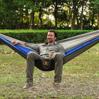 Camping Hammock, Portable Hammocks with Mosquito Net,Lightweight Nylon Parachute Hammock with 10ft Tree Straps,Camping Gear Must Haves for Travel Hiking Backpacking Beach Patio-Deep Grey&Blue