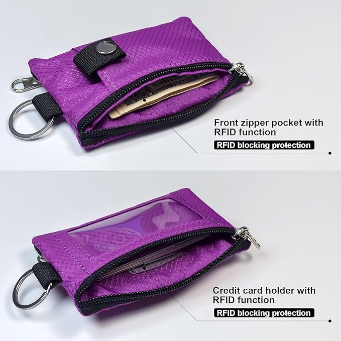 Minimalist RFID Blocking Small Wallet with ID Window,WaterResistant Zip Id Case Wallet with Lanyard Keychain for Cards,Cash,Travel,Women,Men