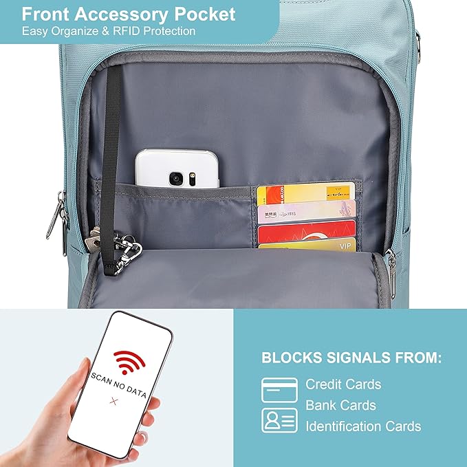 PIJUSHI Laptop Backpack for Women Men Personal Item Travel Backpack Convertible Carry on Bag Flight Approved(PE042 Teal Blue)