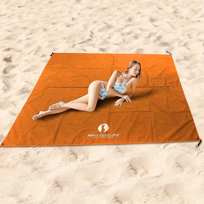 Red Suricata Sand Free Beach Mat – Large Sandproof Beach Blanket, Sandless, Waterproof – Fits and Matches Beach Canopy - Oversized Sand Proof Beach Mats for Outdoor, Picnic, Camping (Medium, Orange)