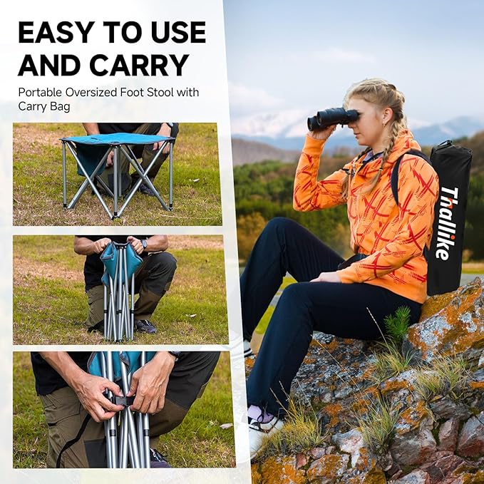 Upgraded Padded Camping Stool with Storage Bag 18 Inch Oversized Folding Foot Rest Portable Heavy Duty Camp Stool Supports 450LBS with 4 Reinforced Steel Tubes for Outdoor Hiking Fishing Lawn Travel