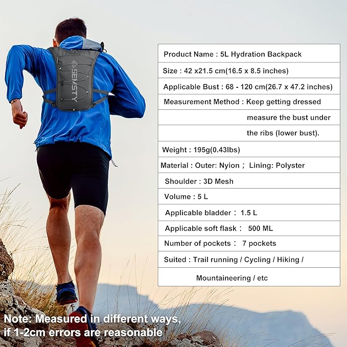 Running Hydration Vest 5L,Running Vest Pack with 1.5L Water Bladder,Lightweight Water Backpack for Hiking Running Cycling