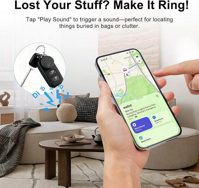 Air Tracker Tags-4 Pack, Bluetooth Air Tracker Compatible with Apple Find My Network (iOS Only), Smart Tag Item Finder for Keys, Wallet, Luggage, Backpack - Fast Location Updates, Black