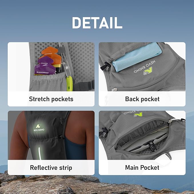 N NEVO RHINO Running Vest, Lightweight Hydration Vest, Insulated Water Backpack with 1.5L Water Bladder for Hiking, Trail, Running,Marathons,Cycling