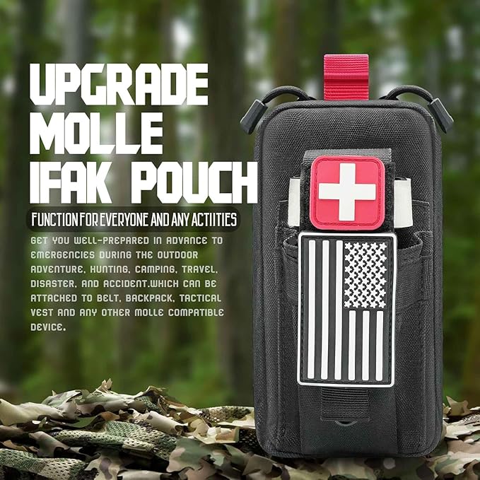 Ifak Med Trauma Kit, Black Molle Tactical Emergency First Aid Kit,Military Survival Molle EMT Medical Kit Refill Supplies Fot Duty Belt