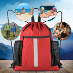 BeeGreen Red Drawstring Backpack Gymsack Bag with Shoe Compartment and Two Side Mesh Pockets Lightweight Durable Sports Cinch Sackpack 1 Pack for Women Men Workout Swim