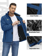 TACVASEN Men's Rain Jacket Lightweight Windbreaker with Hooded Water Resistant Outdoor Raincoat for Hiking Travel Camping