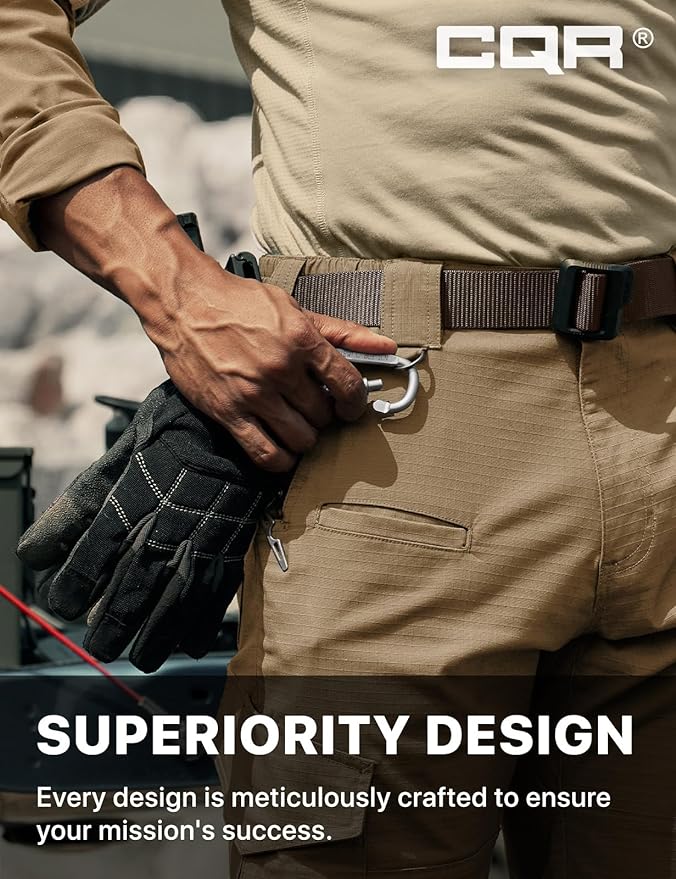 CQR Men's Flex Ripstop Tactical Pants, Water Resistant Stretch Cargo Pants, Lightweight EDC Hiking Work Pants