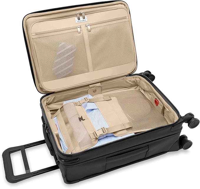 Briggs & Riley Essential 22" Carry On Expandable Spinner - Luggage for Travel, Suitcases with Wheels, Softside Rolling Bag for Men & Women, Self-Repairing Zipper - Baseline Collection, Black
