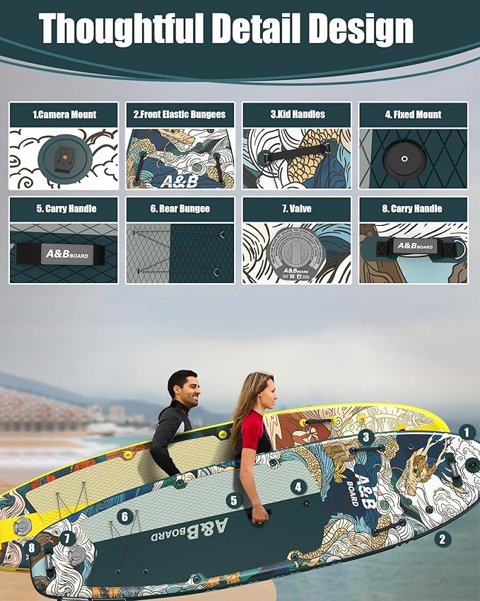 ABBOARD Inflatable Stand Up Paddle Boards - Extra Wide Fishing Paddleboard,Cool Design,Ultra Stable Standup SUP,5 Handles,15 D-Rings, Camera Mount,10L Dry Bag,100L Backpack, Youth/Adults