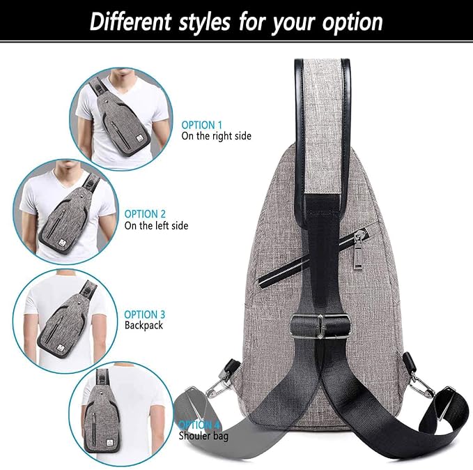 Small Sling Bag Crossbody Backpack Over the Shoulder Bag for Men Women Travel Outdoors, Lightweight Sling Chest Pack (Small, Grey)