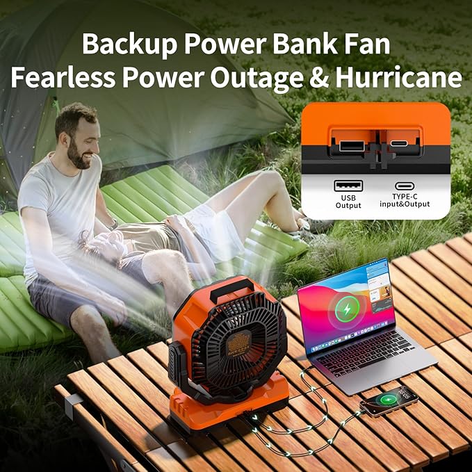 Socool 40000mAh Camping Fan Rechargeable, Battery Operated Portable Outdoor Fan Remote, 136Hrs & 4-Speed Cordless Oscillating, Table Fan with Light & Timer for Tent RV Jobsite Hurricane Power Outage