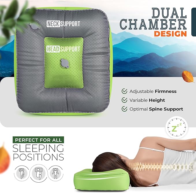 TrailNeck 1.0 camping pillow-Compact, portable, packable, camping essentials, outdoor gear, hiking, backpacking, deployments, beach, car, plane travel pillow. Firm pillows for multi-position sleepers.