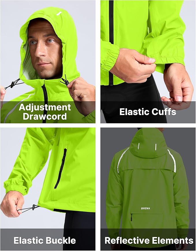 Men's Cycling Rain Jackets Waterproof Running Bike Windbreaker Lightweight Packable Hooded Jacket