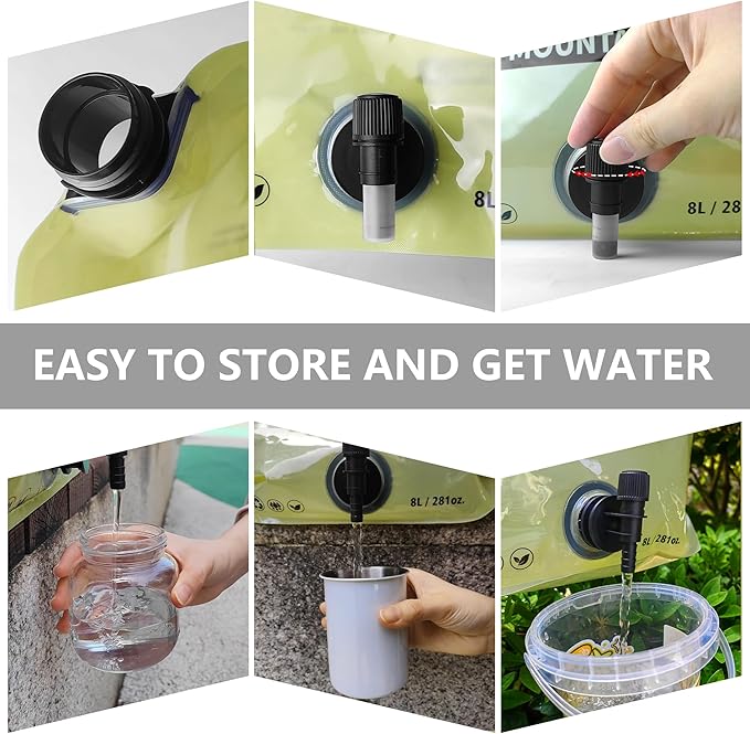 Collapsible 8L Water Storage Bag, BPA-Free Portable Folding Water Jug with Adjustable Faucet, Leakproof Emergency Water Bag for Camping, Hiking, Riding, Outdoor Sport (GREEN, 1)