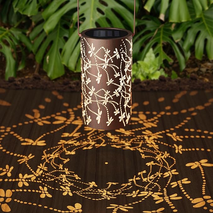 Solar Lanterns Outdoor Waterproof Solar Lights Outdoor Lantern Hanging Lantern Decorative Dragonfly Garden Lanterns for Patio, Yard, Lawn, Tabletop, Landscape Decor Auto On/Off - Warm Light