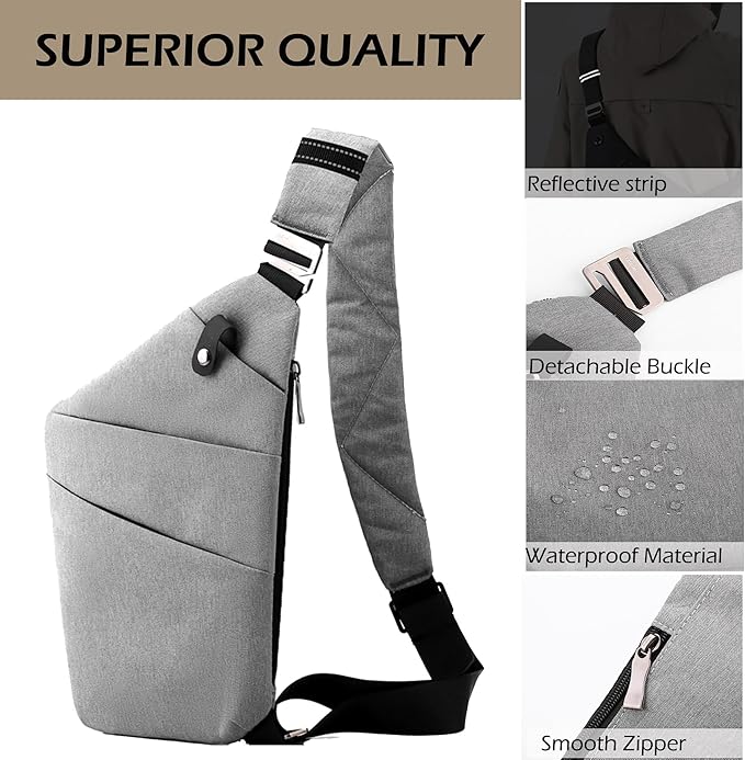 Anti Theft Crossbody Bags for Women Men, Multi-Pocket Shoulder Bag, Slim Sling Purse with 2 RFID Blocking Card (Right Shoulder-Purple)