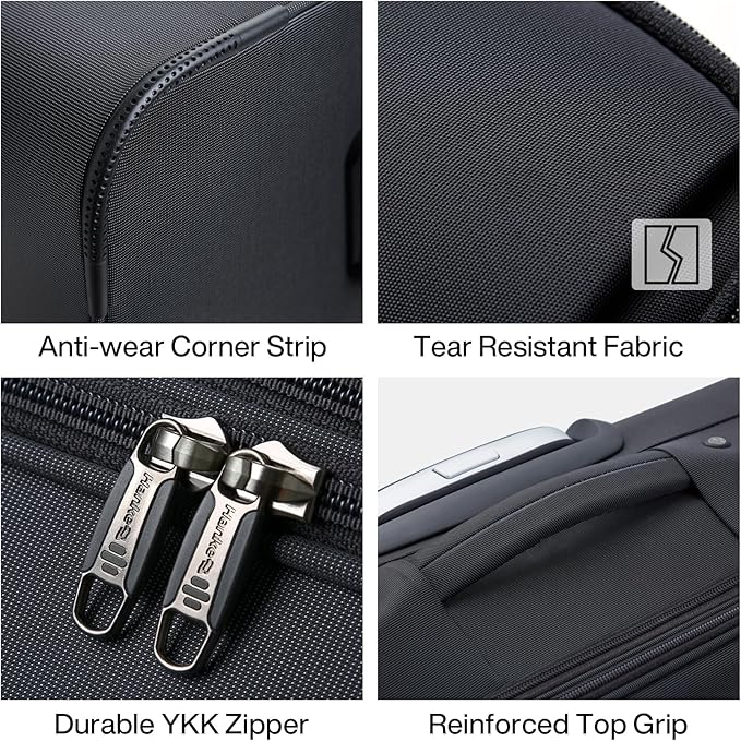 Hanke 24 Inch Luggage Expandable Softside Checked Suitcases with Spinner Wheels, Upright Rolling Luggage Suitcases Travel TSA Luggage Bag for Women Men(Black)