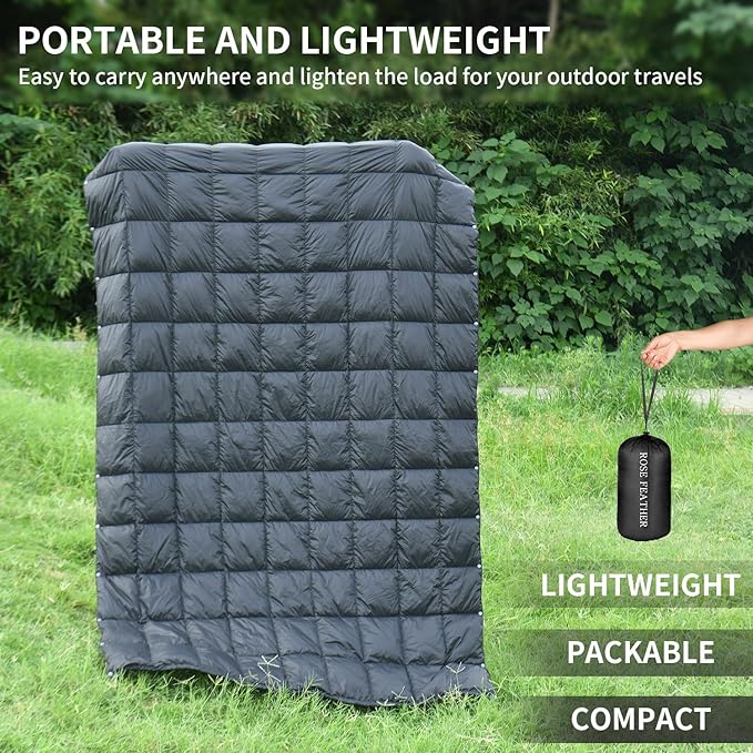 Down Camping Blanket, Muti-Use Outdoor Travel Blanket, Puffy Sleeping Bag Blanket, Waterproof Packable Backpacking Quilt for Camping, Travel, Airplane, Hiking, Picnic, 55''x79''