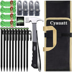 10 Pcs Heavy Duty Tent Stakes and Camping Hammer Set,10in Metal Tent Stake for Lawn,Ground and Beach,Camping Tent Kit with Tent Stakes,Hammer, Reflective Rope,Tent Clamps and Storage Bag