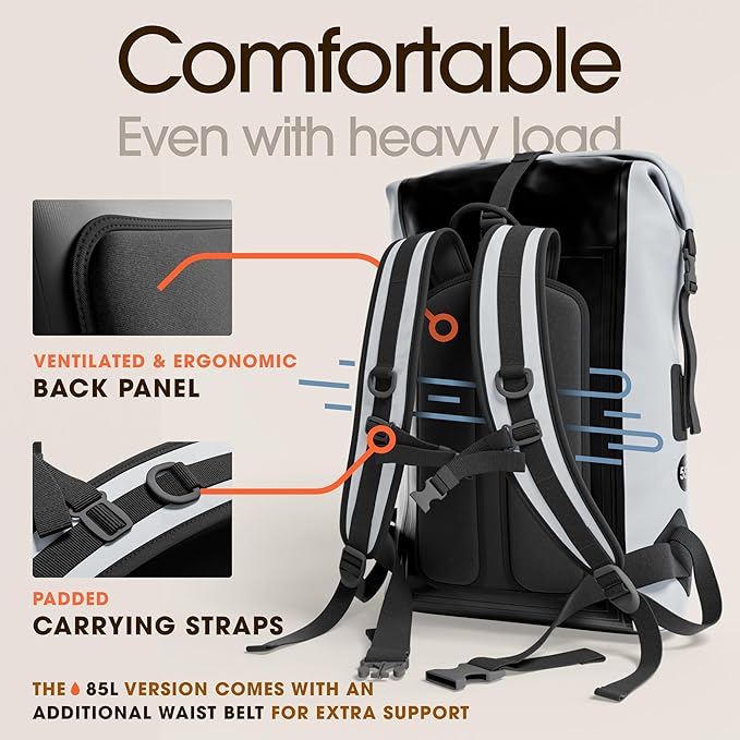 Earth Pak Waterproof Backpack - Heavy Duty Hiking Backpack - Roll-Top Closure Bag - Cushioned Dry Bag Waterproof Phone Case