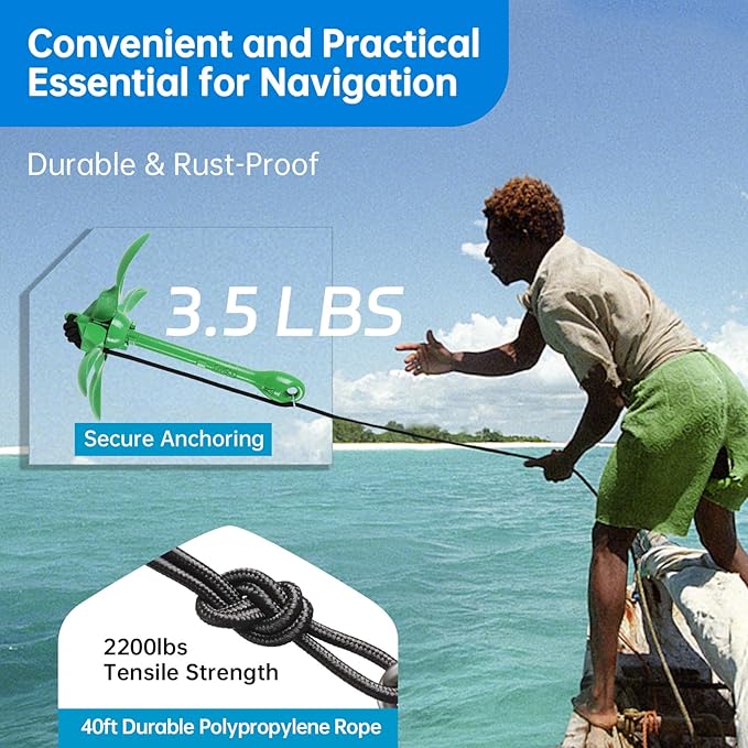 Alpinista Kayak Anchor, 3.5 lb Paddle Board Anchor Kit with 40 ft Marine Rope for Kayak, Canoes, SUP, Fishing, and Paddleboard Accessories