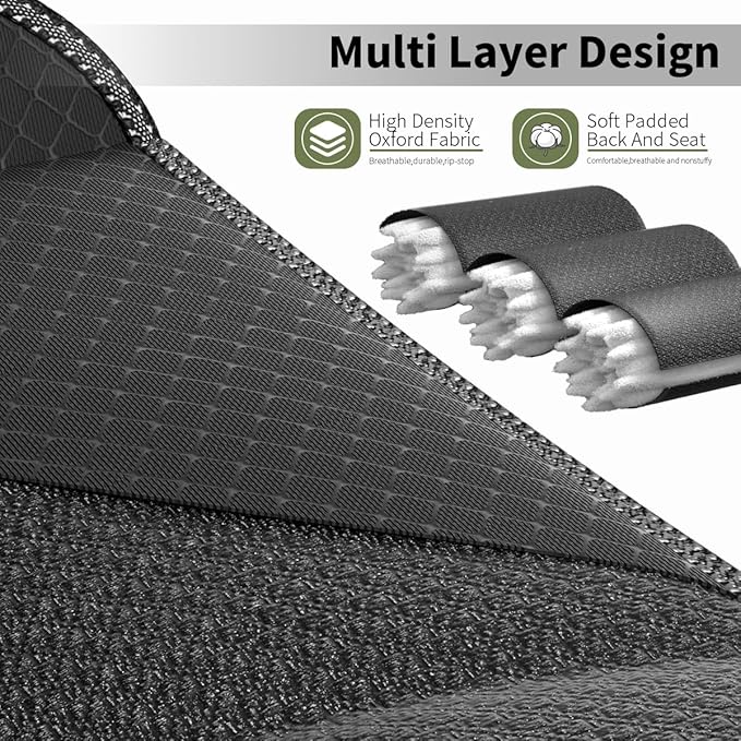 Heavy Duty Folding Chair 500LB Capacity, Oversized Camping Chairs with Cup Holder, Cooler Bag & Storage Pouch, Double-Layer Fabric, Outdoor Chairs for Sports, Lawn Chairs (1, Black Grey, Extra Large)